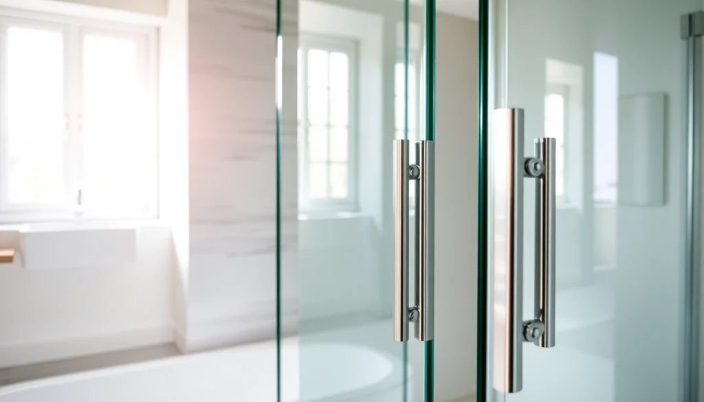 Installation of sunney shower doors showcasing modern bathroom elegance and sleek design.