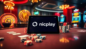 Engaging players at Onicplay with a stunning casino scene featuring poker chips and a roulette wheel.