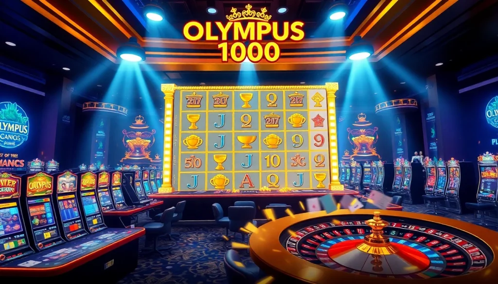 Experience the thrill of playing the Olympus 1000 slot game among vibrant casino visuals filled with glory.