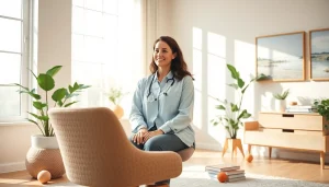 Anxiety symptoms illustrated in a calming therapy setting with warm lighting.