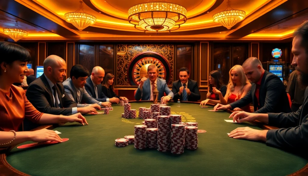 Découvrez l'excitation du meilleur casino en ligne 2026 avec des joueurs profitant d'une partie de poker à enjeux élevés.