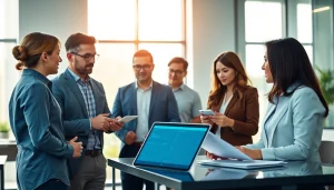 Enhance Contract Management processes with a professional team collaborating in a modern office.