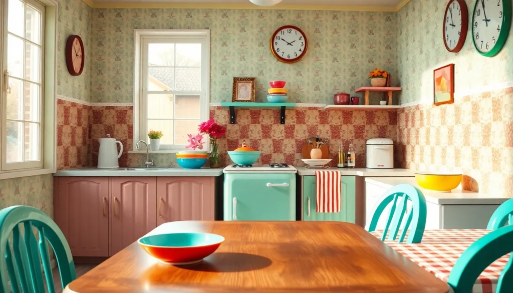 Brightly colored retro appliance set in a cozy kitchen atmosphere, radiating nostalgia and warmth.